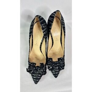 CASADEI Black Suede With Silver Accent Bow Pump Heels Size 9.5